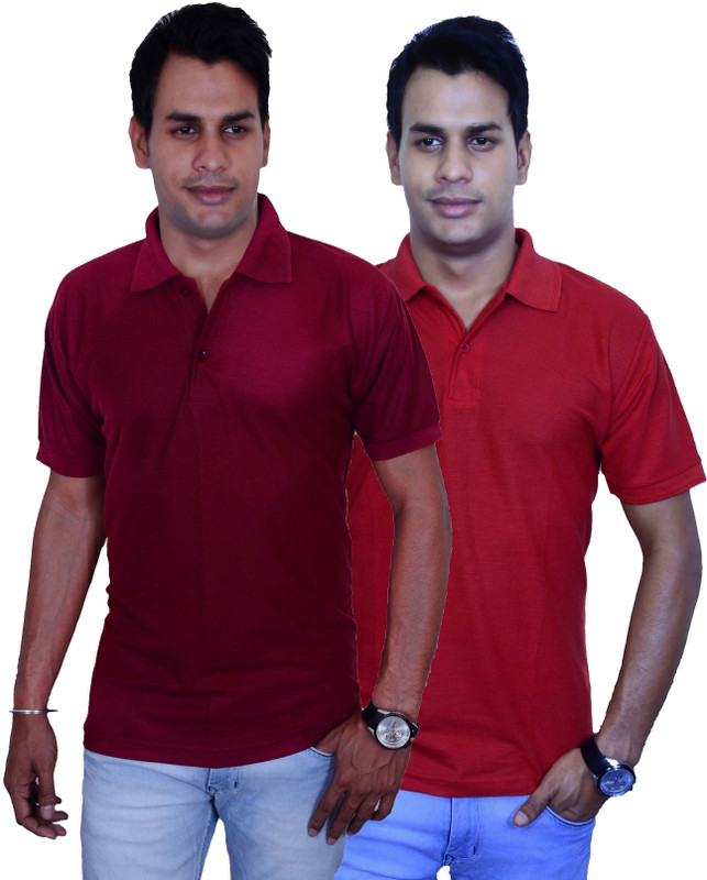 Blaze Solid Men Polo Neck Maroon, Red T-Shirt(Pack of 2)