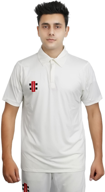Gray Nicolls Solid Men Round or Crew White T-Shirt
