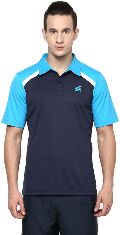 Aurro Solid Men Polo Neck Dark Blue T-Shirt