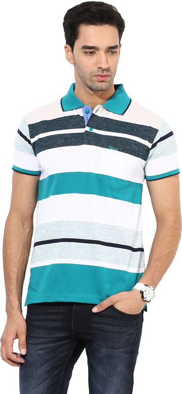 Okane Striped Men Polo Neck Green T-Shirt