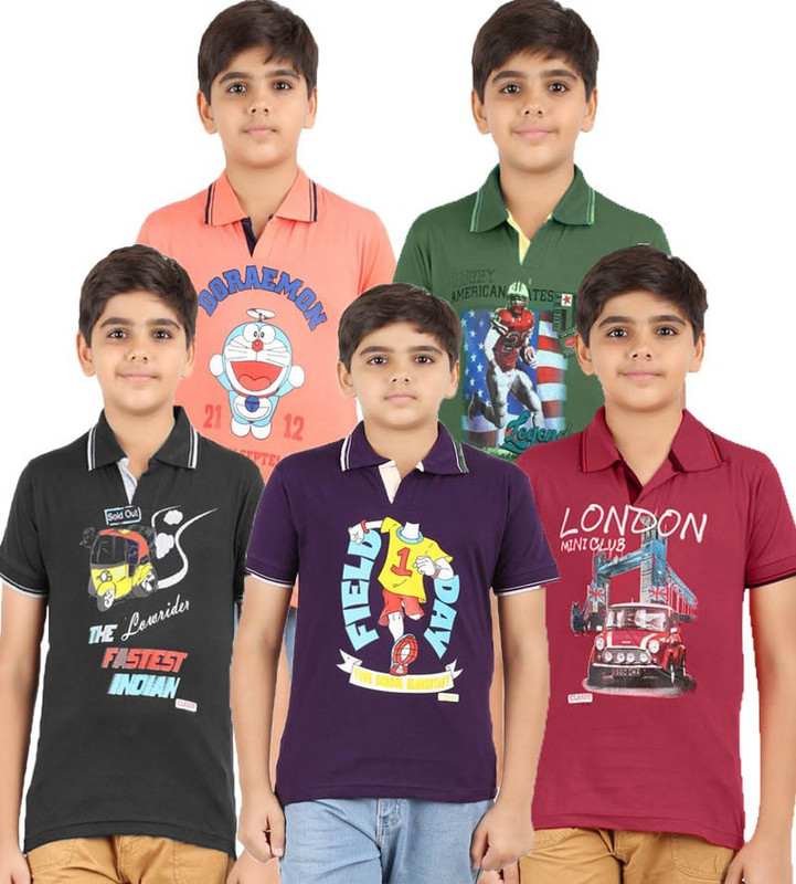 Meril Boys Graphic Print Cotton Blend T Shirt(Multicolor, Pack of 5) RS.1014 (73.00% Off) - Flipkart