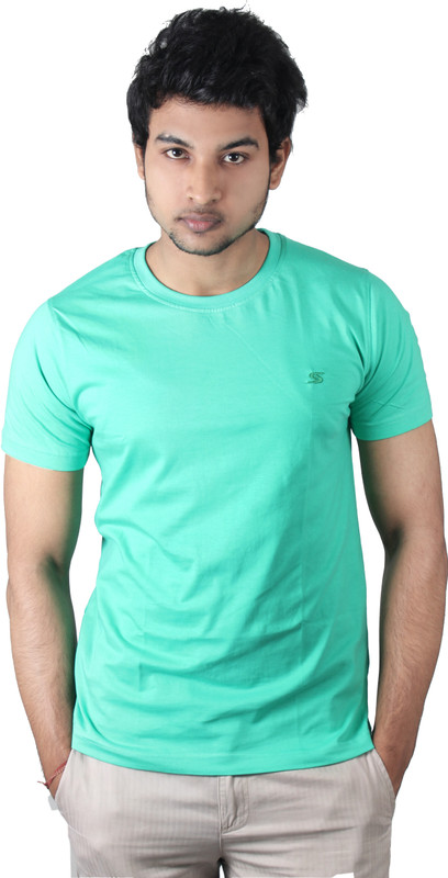 Spur Solid Men Round or Crew Light Green T-Shirt