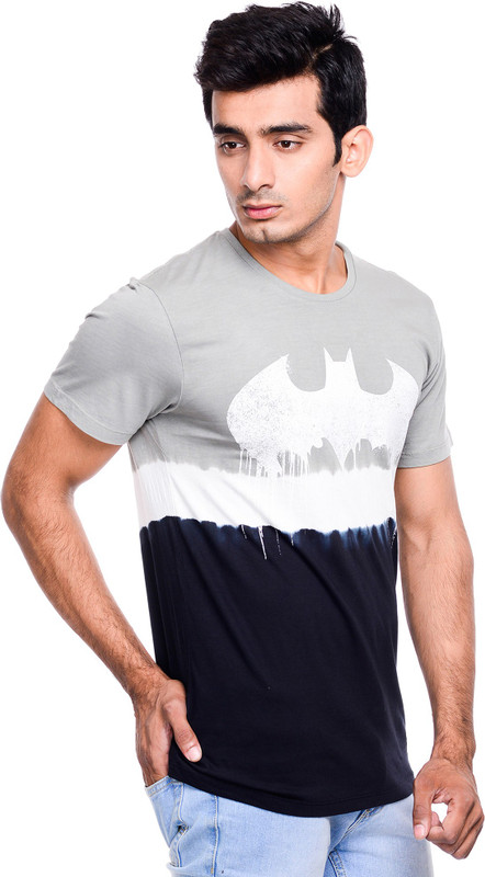 Batman Printed Men Round or Crew Grey, Black T-Shirt