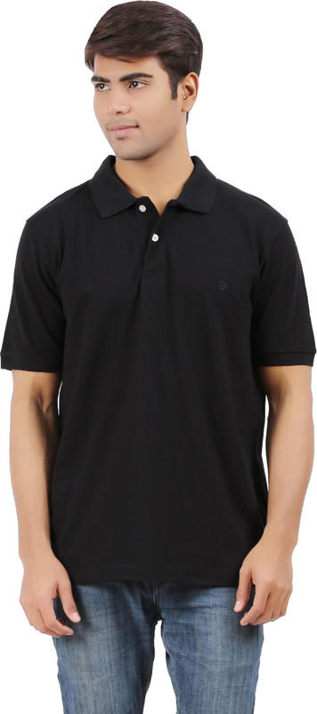 Decibel Solid Men Polo Neck Black T-Shirt