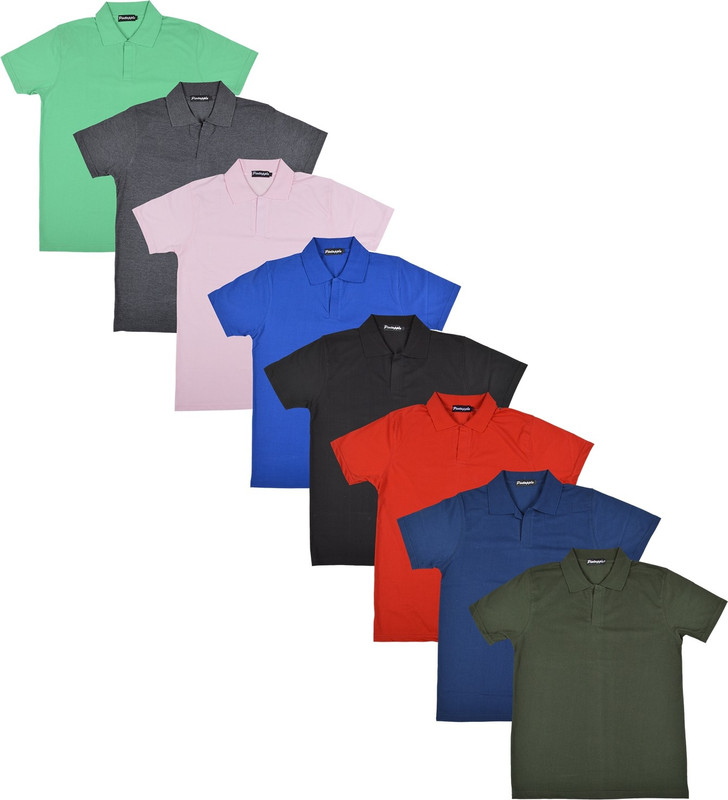Pintapple Solid Men Polo Neck Black, Blue, Pink, Grey, Light Green, Red, Dark Blue, Dark Green T-Shirt(Pack of 8)