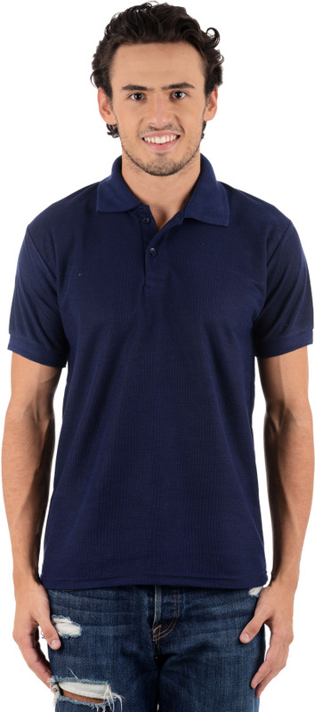 Blaze Solid Men Polo Neck Dark Blue T-Shirt