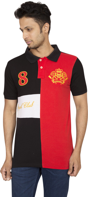 Red Line Solid Men Polo Neck Black, Red T-Shirt