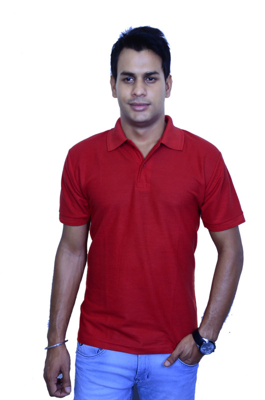 Blaze Solid Men Polo Neck Red T-Shirt