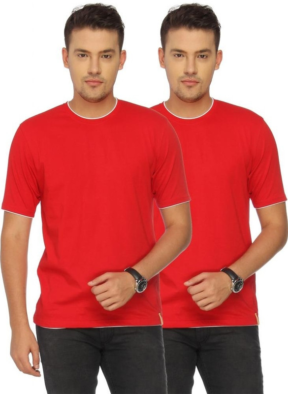 Campus Sutra Solid Men Round or Crew Red T-Shirt(Pack of 2)