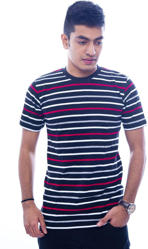 Urban Flux Striped Men Round Neck Red, White T-Shirt