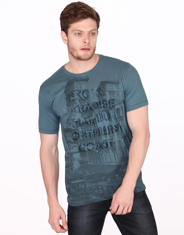 Fritzberg Printed Men Round Neck Blue T-Shirt