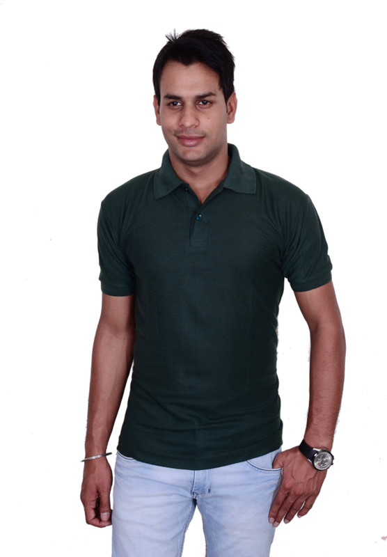 Blaze Solid Men Polo Neck Dark Green T-Shirt