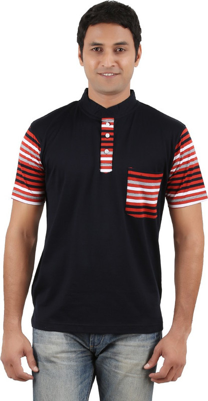 Neoteric Solid Men V-neck Black T-Shirt
