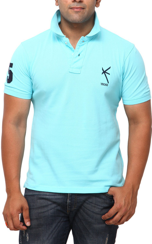Yross Designs Self Design Men Polo Neck Blue T-Shirt