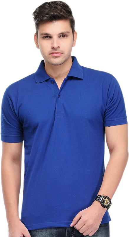 Go India Store Solid Men Polo Neck Blue T-Shirt