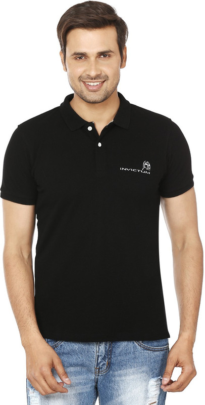 Invictum Solid Men Polo Neck Black T-Shirt