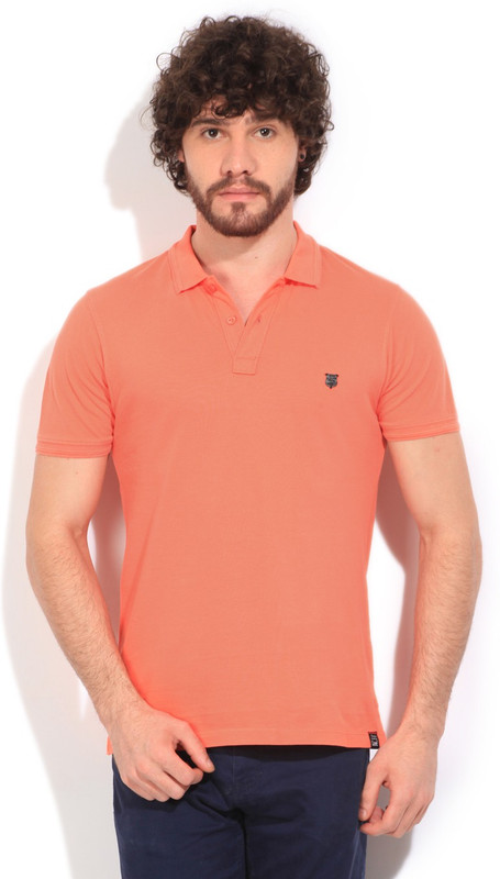 Lee Solid Men Polo Neck Orange T-Shirt