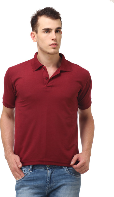 Lime Fashion Solid Men Polo Neck Maroon T-Shirt