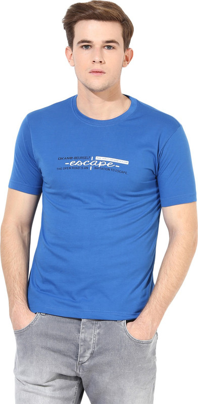 Okane Printed Men Round Neck Blue T-Shirt