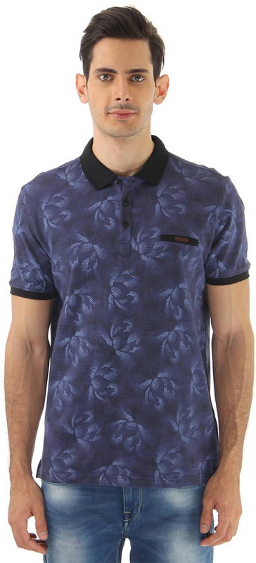 Monte Carlo Printed Men Polo Neck Dark Blue T-Shirt