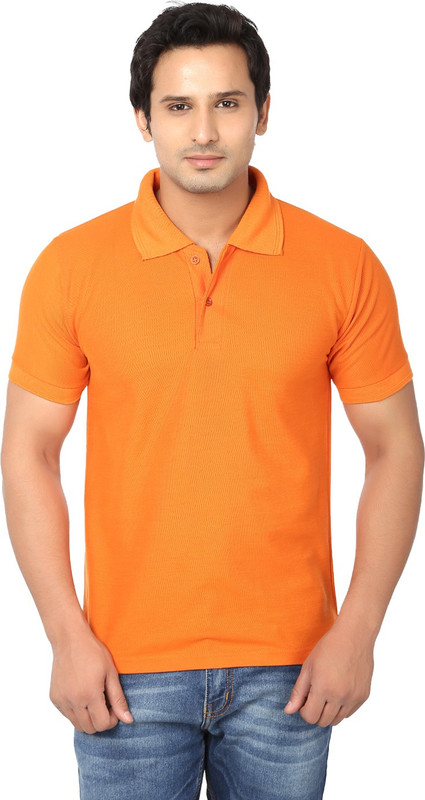 AWA Solid Men Polo Neck Orange T-Shirt