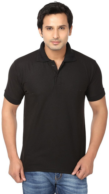 Keep Sake Solid Men Polo Neck Black T-Shirt