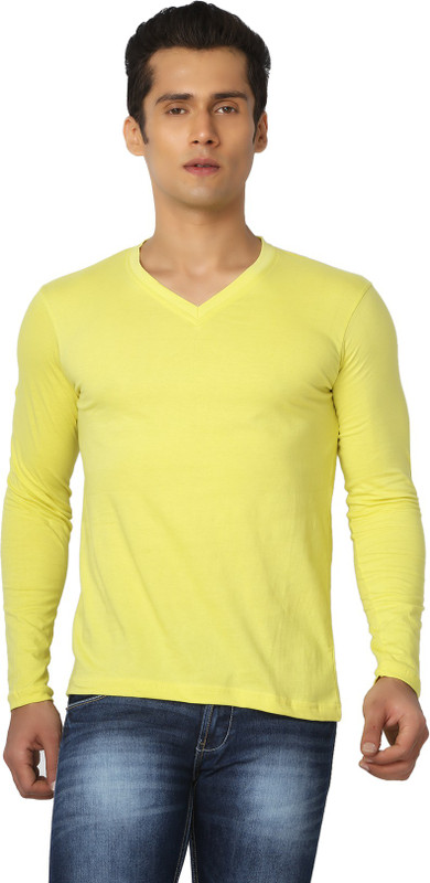 Joke Tees Solid Men V-neck Yellow T-Shirt