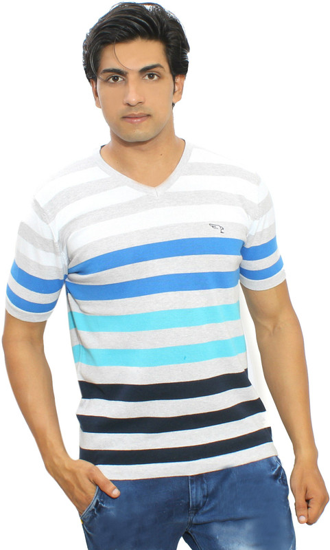 Thread Craft Striped Men V-neck Multicolor T-Shirt