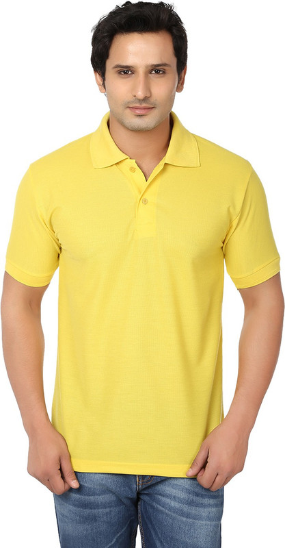 AWA Solid Men Polo Neck Yellow T-Shirt