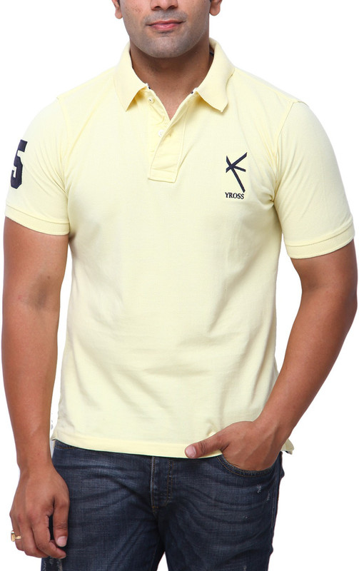 Yross Designs Solid Men Polo Neck Yellow T-Shirt