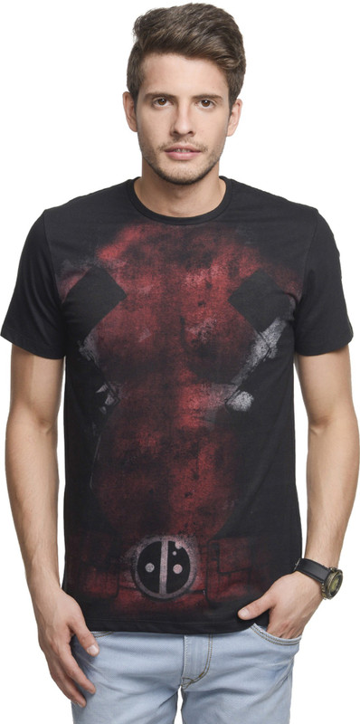 Deadpool Printed Men Round or Crew Black T-Shirt