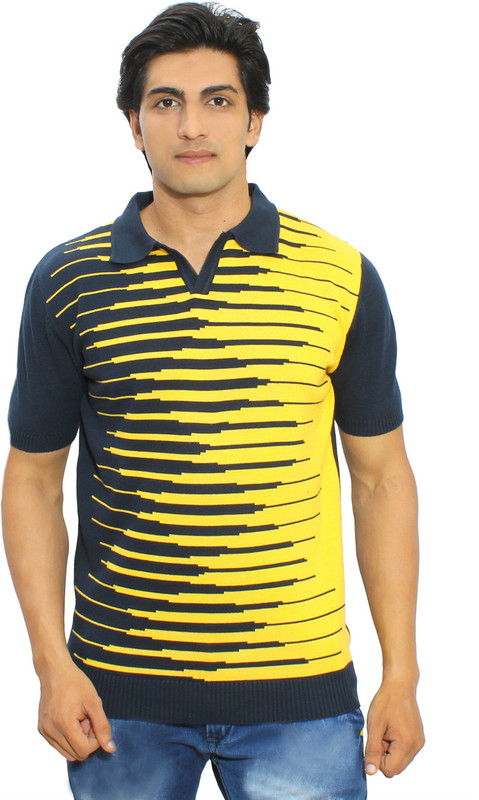 Thread Craft Graphic Print Men Polo Neck Yellow T-Shirt
