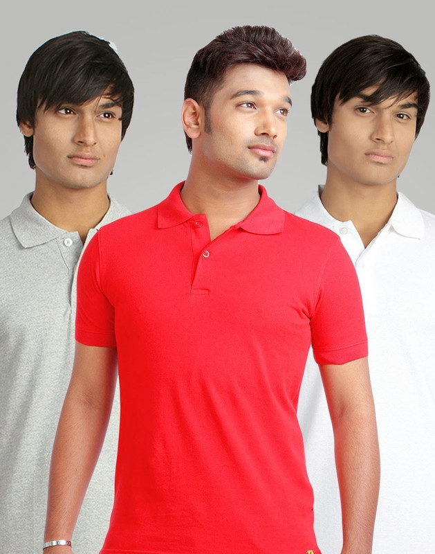 Campus Sutra Solid Men Polo Neck Grey, Red, White T-Shirt(Pack of 3)
