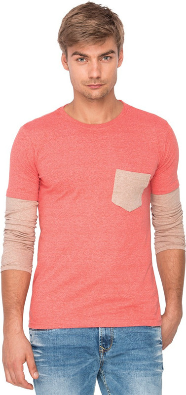 Campus Sutra Solid Men Round or Crew Orange T-Shirt