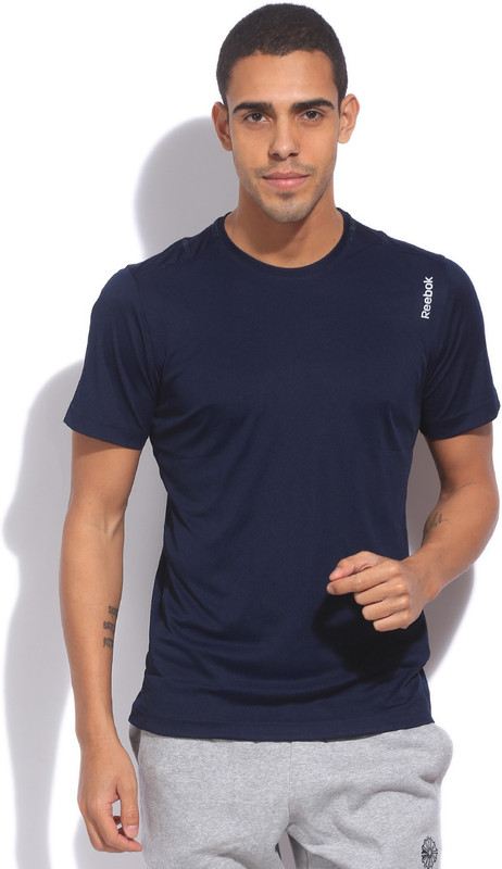 REEBOK Solid Women Round Neck Blue T-Shirt