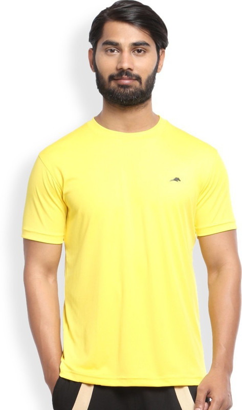 2Go Solid Men Round or Crew Yellow T-Shirt