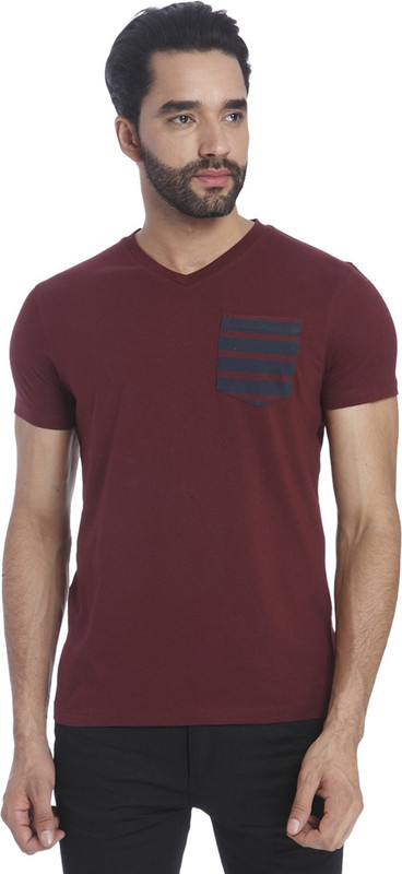 Jack & Jones Printed Men V-neck Maroon T-Shirt