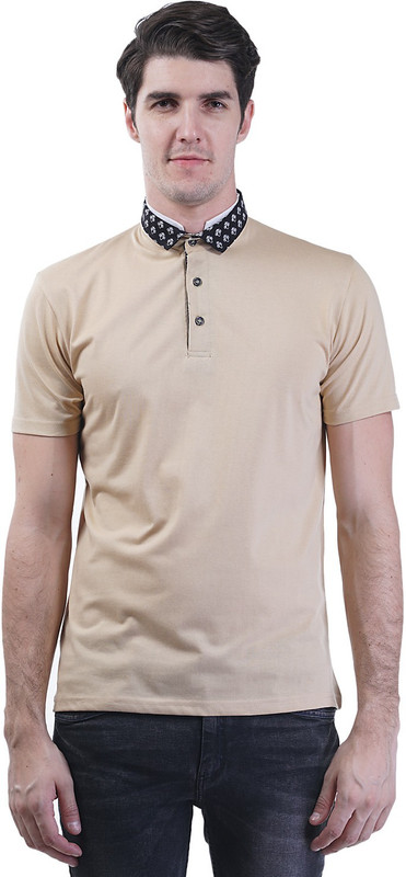 Griffel Solid Men Polo Neck Brown T-Shirt