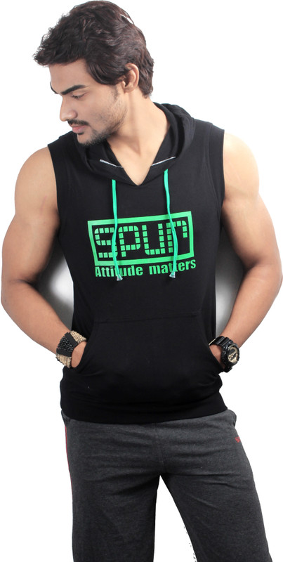 Spur Printed Men Hooded Black T-Shirt