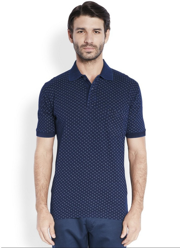 ColorPlus Printed Men Polo Neck Light Blue T-Shirt