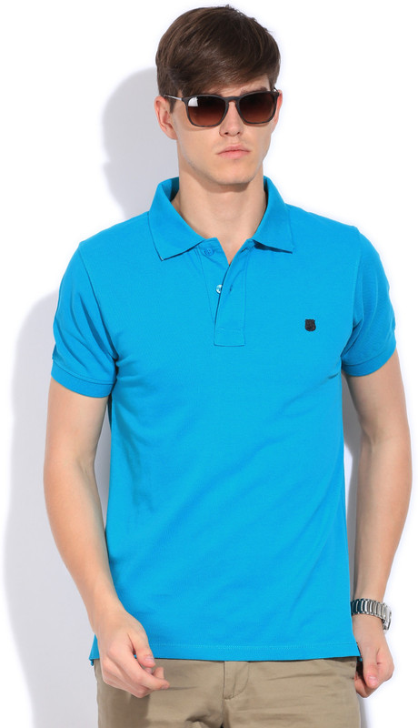 Lee Solid Men Polo Neck Blue T-Shirt