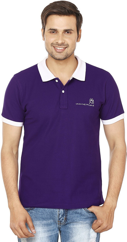 Invictum Solid Men Polo Neck Purple, White T-Shirt