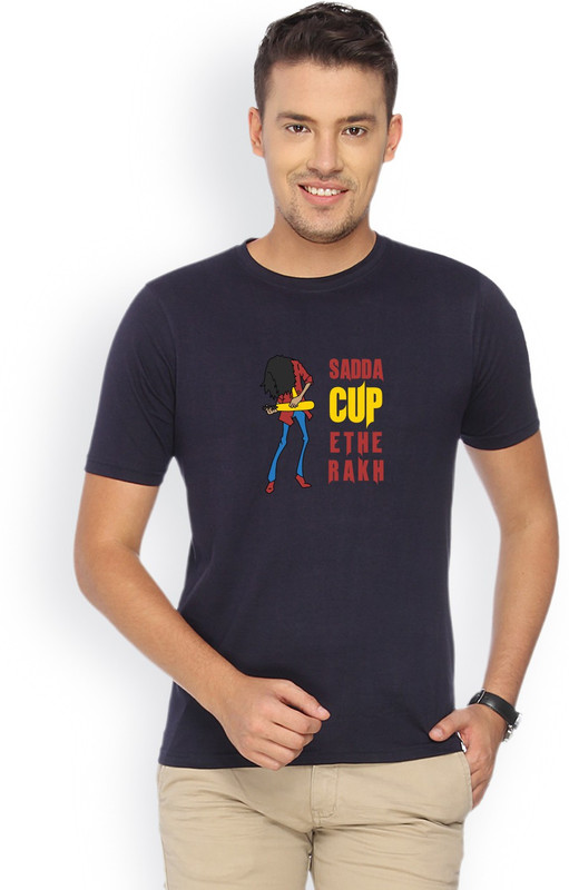 Campus Sutra Geometric Print Men Round or Crew Blue T-Shirt