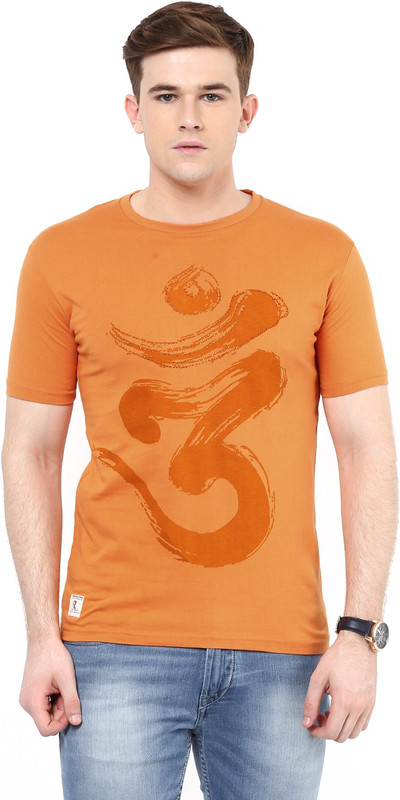 Ziera Printed Men Round Neck Orange T-Shirt