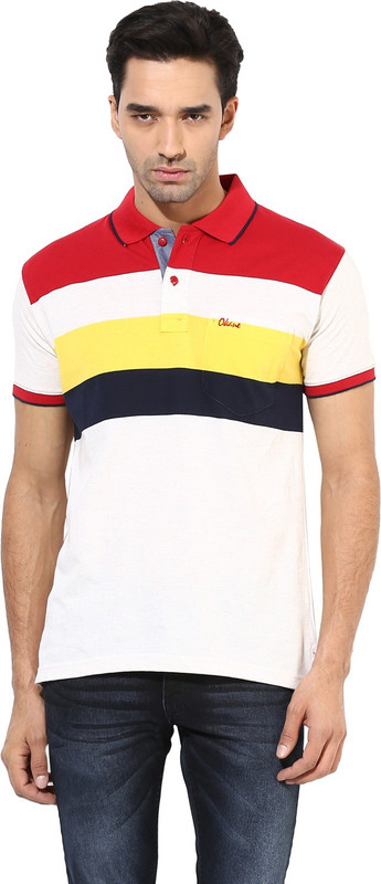 Okane Striped Men Polo Neck Red T-Shirt