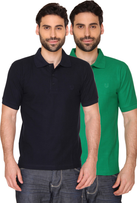 Blacksmith Solid Men Polo Neck Green, Dark Blue T-Shirt(Pack of 2) Blacksmith Solid Men Polo Neck Green, Dark Blue T-Shirt(Pack of 2)