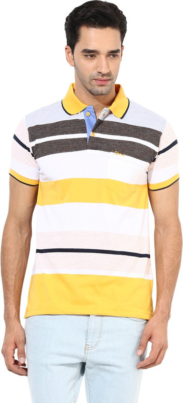 Okane Striped Men Polo Neck Yellow T-Shirt