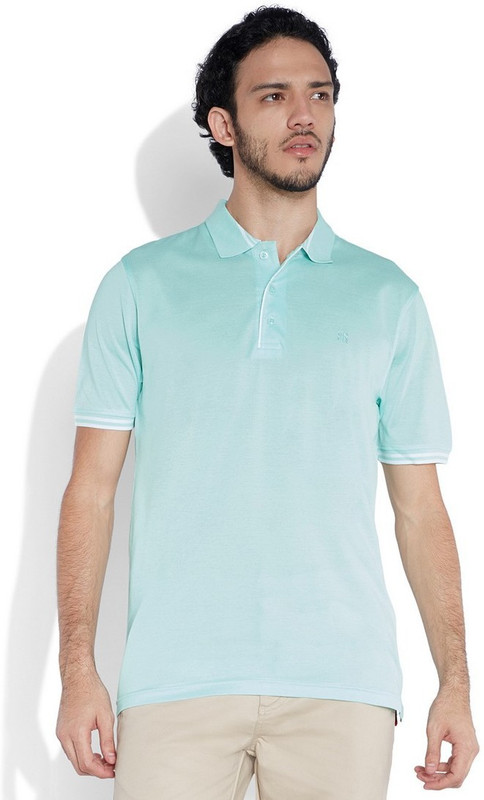 Raymond Solid Men Polo Neck Light Green T-Shirt