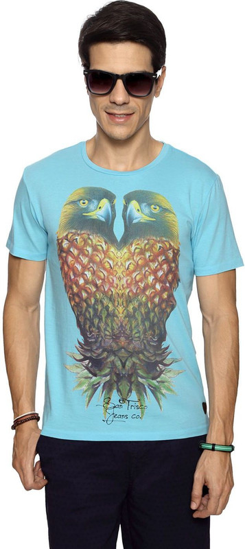 SF Jeans by Pantaloons Graphic Print Men Round Neck Blue T-Shirt