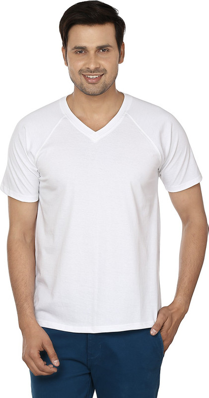 EPG Solid Men V-neck White T-Shirt